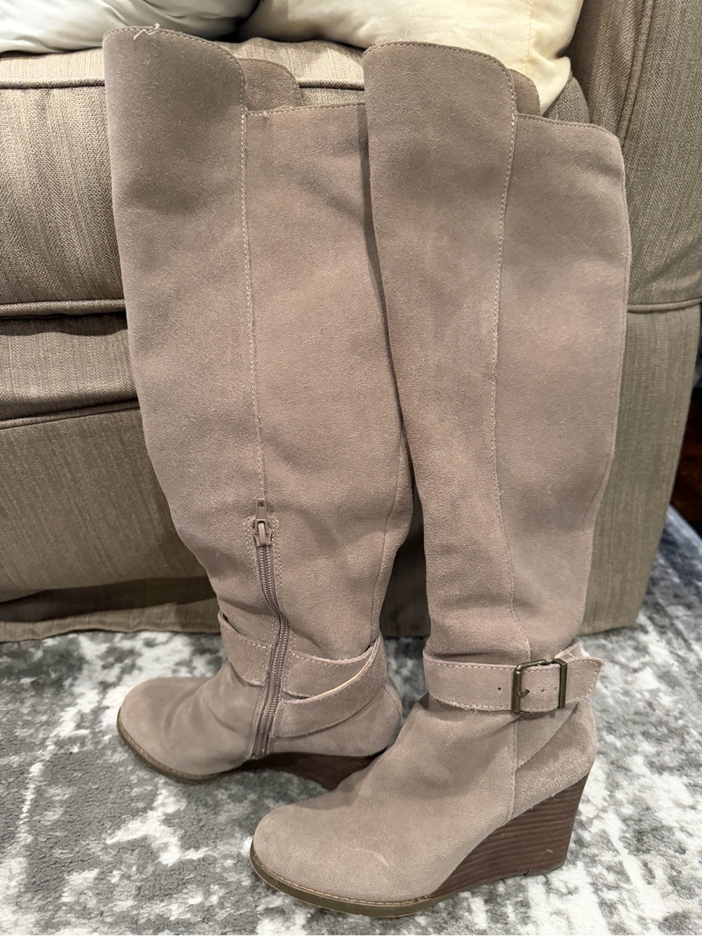 Sole Society Taupe Suede Over-the-Knee Wedge Boots
